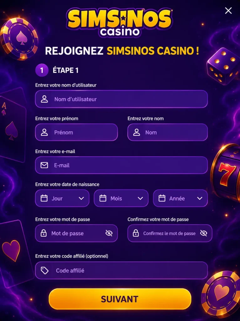 Inscription au casino Simsinos